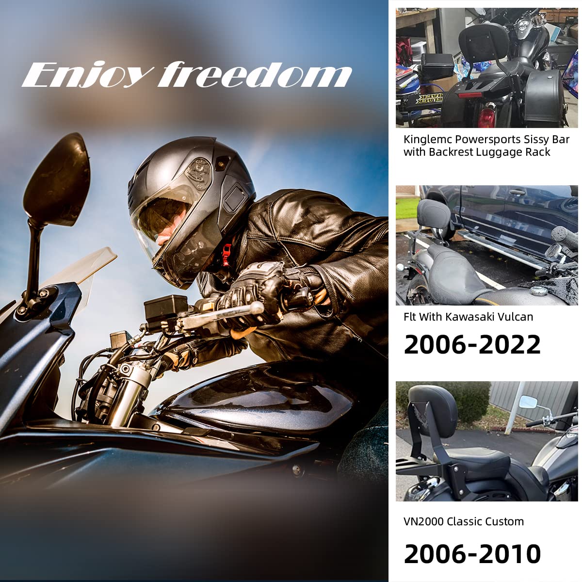 Gamyipp Powersports Sissy Bar with Backrest Flag Pattern Luggage Rack for Kawasaki Vulcan VN 900 VN900 2000 Classic Custom 2009-2021 (Silver)