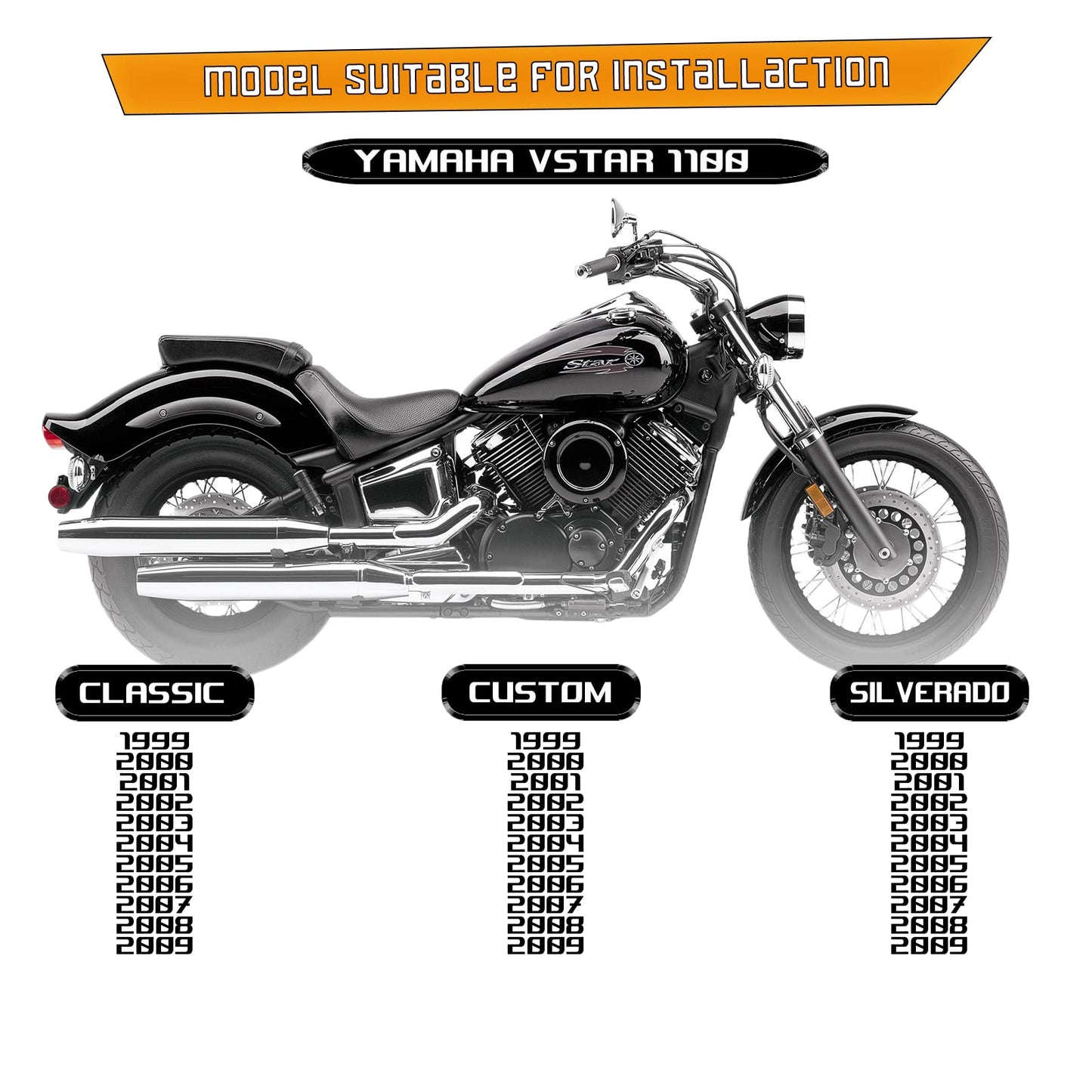 Kinglemc Engine Guard Highway Freeway Crash Bar for Yamaha Vstar Xvs 1100 Classic Custom Silverado (Bright Black)