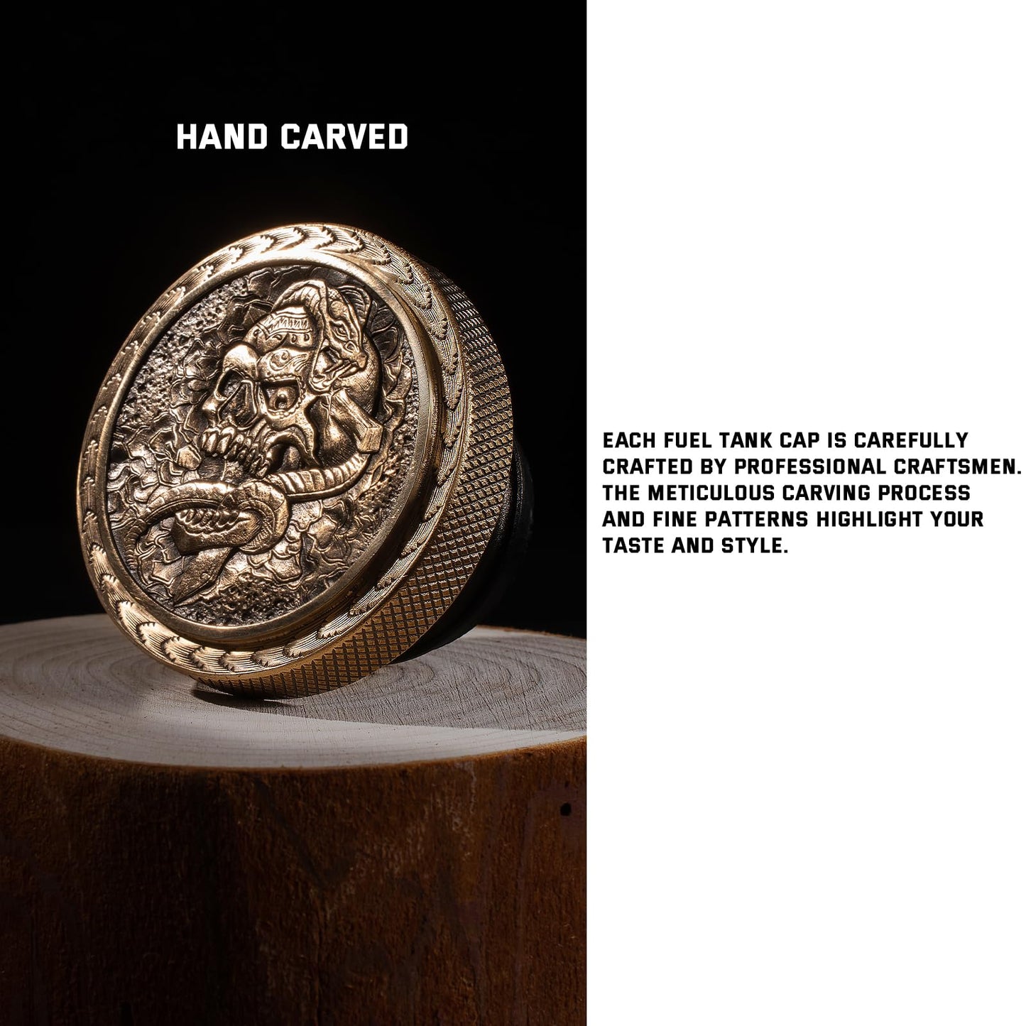 Kinglemc Skull Gas Cap Fuel Tank Cap for Harley Davidson Dyna Softail XL Road King Sportster 883 1200 Fatboy Fatbob Lowrider Breakout Bobber etc Harley Gifts for Man Women Dad (Brass-Skull)