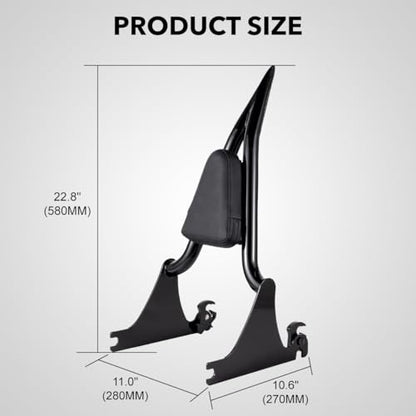 Gamyipp Adjustable One-Piece Sissy Bar Passenger Backrest with Lock for Harley Softail Deluxe FatBoy 2000-2017 (One-Piece-Black)