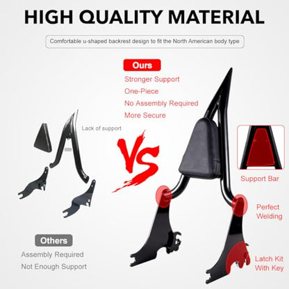 Gamyipp Adjustable One-Piece Sissy Bar Passenger Backrest with Lock for Harley Sportster XL883 XL1200 883 1200 Iron Superlow (Black)