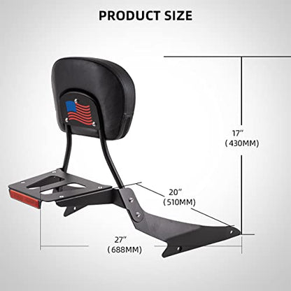 Gamyipp Powersports Sissy Bar with Backrest Flag Pattern Luggage Rack for Suzuki Boulevard M109 R M109R with Docking Hardware (Black)