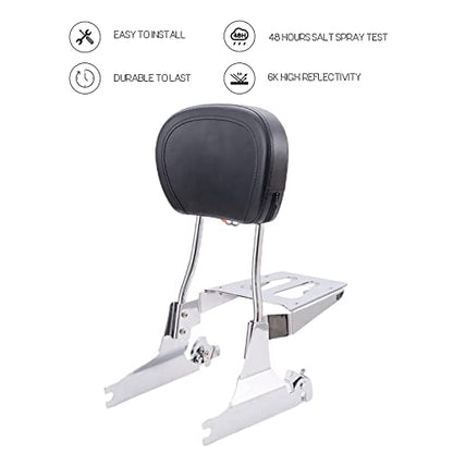 Kinglemc Powersports Sissy Bar with Backrest Luggage Rack for Harley Softail Deluxe FatBoy 2000-2017 (Silver,Non-Studded)
