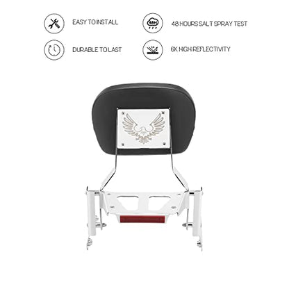 Kinglemc Powersports Sissy Bar with Backrest Luggage Rack for Kawasaki Vulcan VN 900 2000 Classic Custom 2009-21(Silver,Non-Studded)