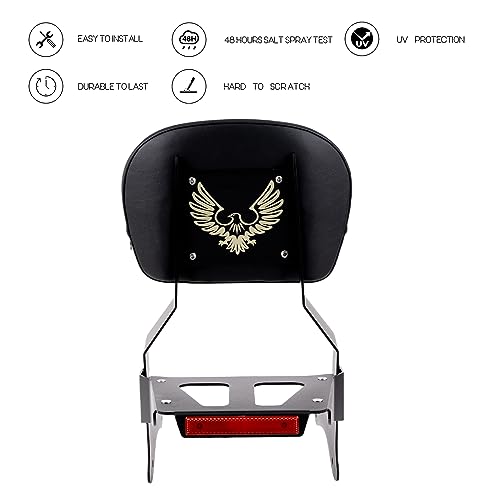 Kinglemc Powersports Sissy Bar with Backrest Luggage Rack for Yamaha Vstar 1100 XVS 1100 Classic Custom 1998 to 2016(Black,Non-Studded)