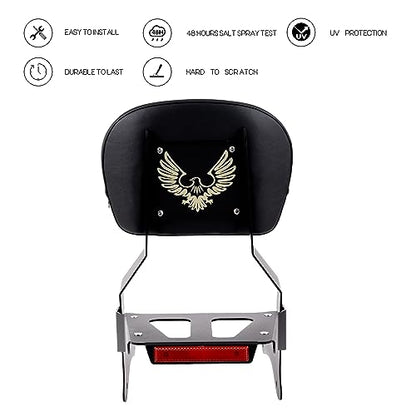 Kinglemc Powersports Sissy Bar with Backrest Luggage Rack for Yamaha Vstar 1100 XVS 1100 Classic Custom 1998 to 2016(Black,Non-Studded)