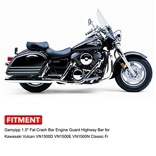 Gamyipp 1.5" Crash Bar Engine Guard Highway Freeway Bar for Kawasaki Vulcan 1500 VN1500 VN1500D VN1500E VN1500N Classic (Black)
