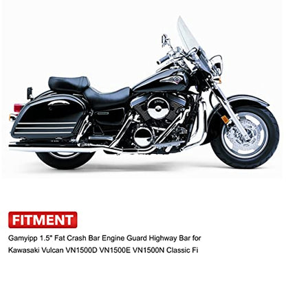 Gamyipp 1.5" Crash Bar Engine Guard Highway Freeway Bar for Kawasaki Vulcan 1500 VN1500 VN1500D VN1500E VN1500N Classic (Black)