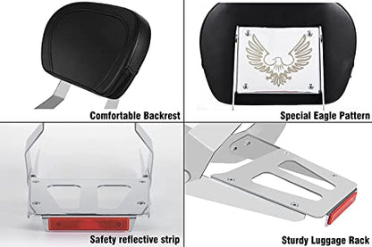 Kinglemc Powersports Sissy Bar with Backrest Luggage Rack for Yamaha Roadstar Warrior XV 1700 XV1700 2002-09(without Stud)