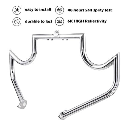 Kinglemc Crash Bar Engine Guard Highway Bar for Harley Davidson Touring Road Glide Road King Street Glide Electra Glide CVO and Trike Models 97-08(Mustache Silver)