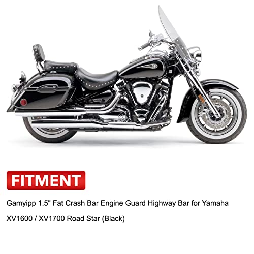Gamyipp 1.5" Fat Crash Bar Engine Guard Highway Freeway Bar for Yamaha XV 1600 XV 1700 XV1600 XV1700 RoadStar Wild Star Midnight Silverado Warrior (Matte Black)