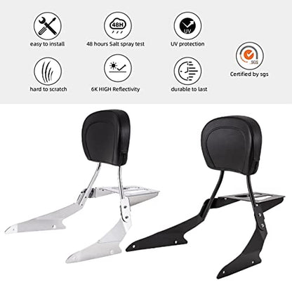 Gamyipp Powersports Sissy Bar with Backrest Flag Pattern Luggage Rack for Suzuki Boulevard M109 R M109R with Docking Hardware (Silver)