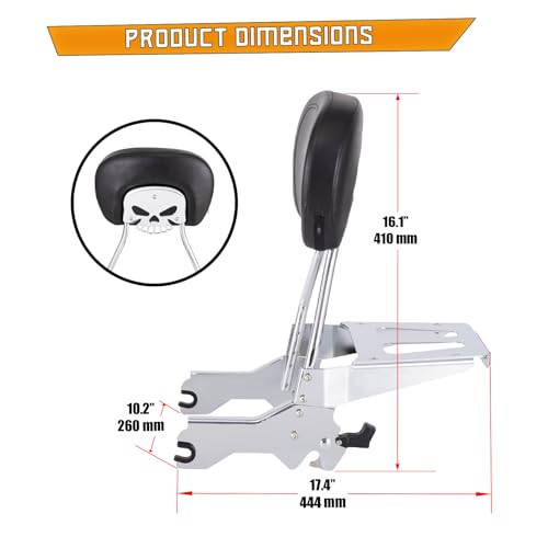Kinglemc Holdfast Sissy Bar Passenger Backrest for Harley Davidson Softail Standard Street Bob Heritage Classic 114 FLDE FLHC FLHCS FLSL FXBB FXBBS and FXST Models 2018-2023 (Chrome)