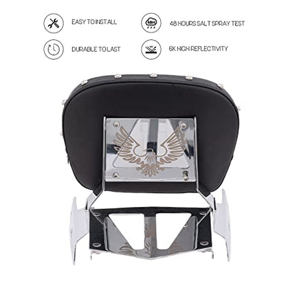 Kinglemc Powersports Sissy Bar with Backrest Luggage Rack for Honda VTX 1300C 1800 F C 2005-2009(Silver,Studded)