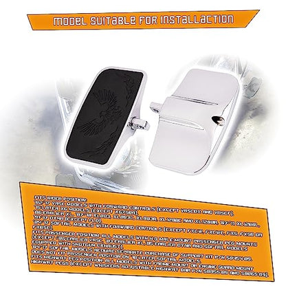 Kinglemc Front Rider Rear Passenger Position Floorboards Footboard Footpeg for Harley Dyna Touring Softail Sportster 883 1200 (Eagle 7.9 * 4.5", Silver)