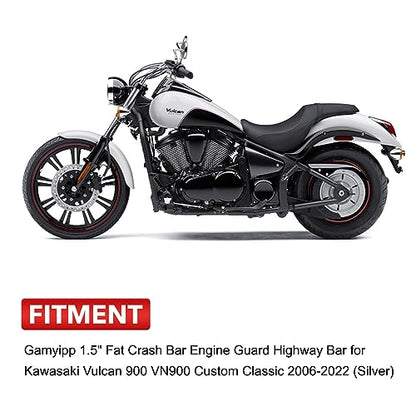 Gamyipp 1.5" Fat Crash Bar Engine Guard Highway Bar for Kawasaki Vulcan 900 VN900 Custom Classic 2006-2023 (Chrome)