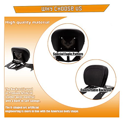 Kinglemc Powersports Sissy Bar with Backrest Luggage Rack for Honda VTX 1300C 1800 F C 2005-2009(Black,Non-Studded)
