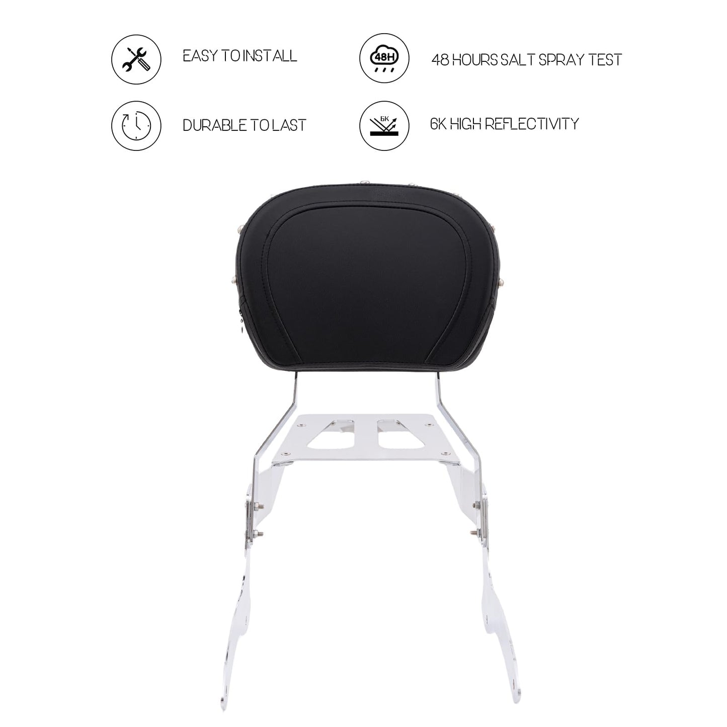 Kinglemc Powersports Sissy Bar with Backrest Luggage Rack for Yamaha Vstar 1100 XVS 1100 Classic Custom 1998 to 2016(Silver,Studded)