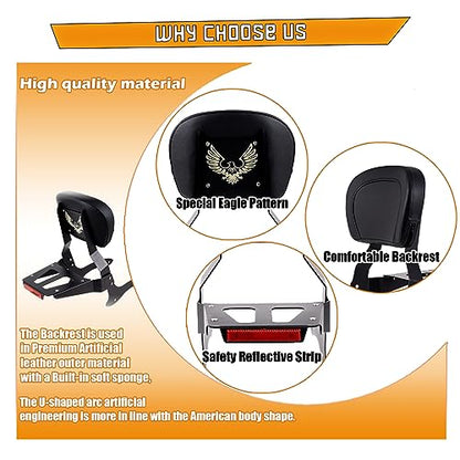 Kinglemc Powersports Sissy Bar with Backrest Luggage Rack for Yamaha Vstar 1100 XVS 1100 Classic Custom 1998 to 2016(Black,Non-Studded)