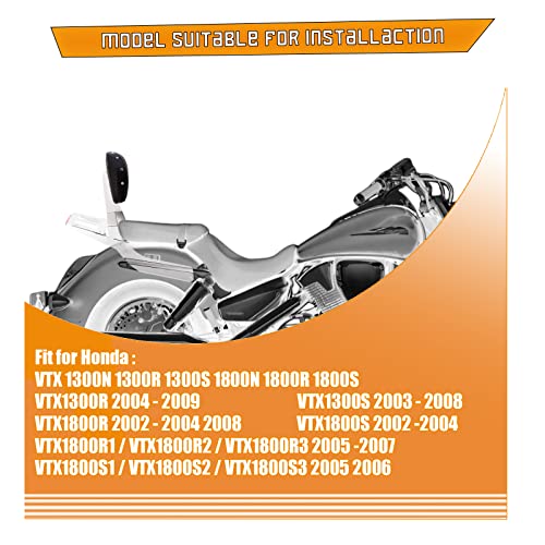 Kinglemc Powersports Sissy Bar with Backrest Luggage Rack for Honda VTX 1300N 1300R 1300S 1800N 1800R 1800S(With Stud)