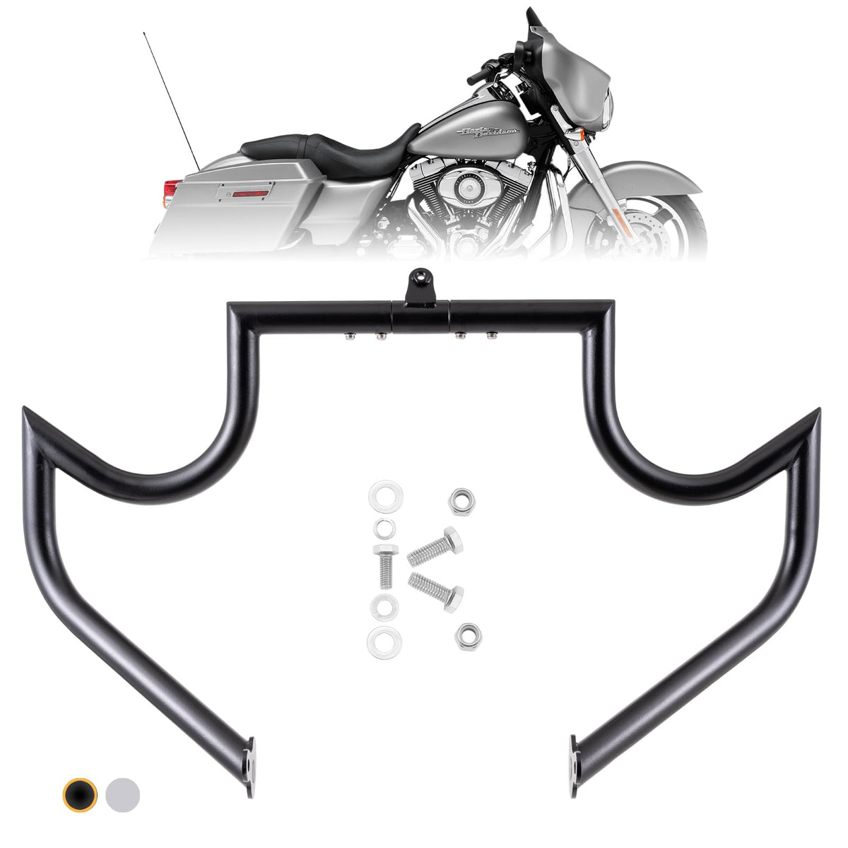 Black Engine Guard Crash Bar For Harley Touring Street Glide 2009-2023 – 1 1/4" Tube