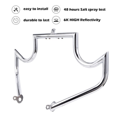 Kinglemc Crash Bar Engine Guard Highway Bar for Harley Davidson Touring Road Glide Road King Street Glide Electra Glide CVO and Trike Models 09-23 (Mustache Silver)