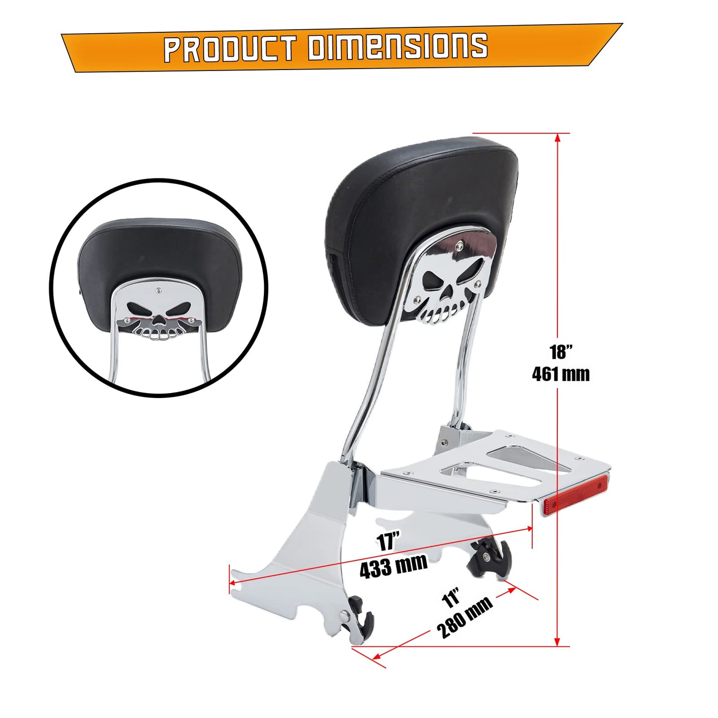 Kinglemc Sissy Bar ackrest Luggage Rack for Harley Sportster XL883 XL1200 883 1200 Iron Superlow (Chrome)