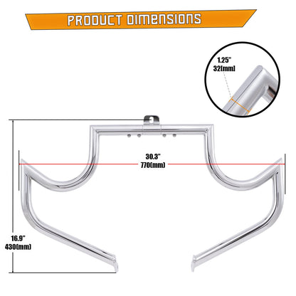 Kinglemc Crash Bar Engine Guard Highway Freeway Bar for Harley Davidson Softail FL Deluxe Fat Boy Slim Heritage Springer Classic Cross Bones 2000-2017(Mustache Silver)