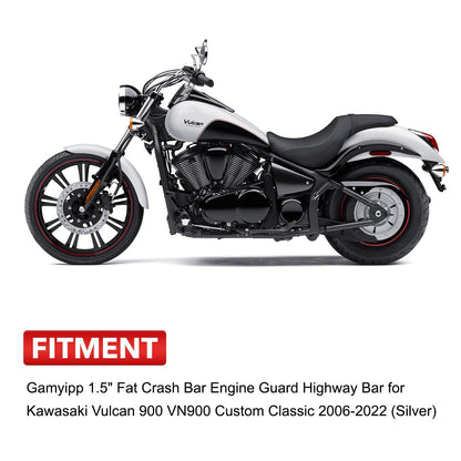 Gamyipp 1.5" Fat Crash Bar Engine Guard Highway Bar for Kawasaki Vulcan 900 VN900 Custom Classic 2006-2023 (Matte Black)