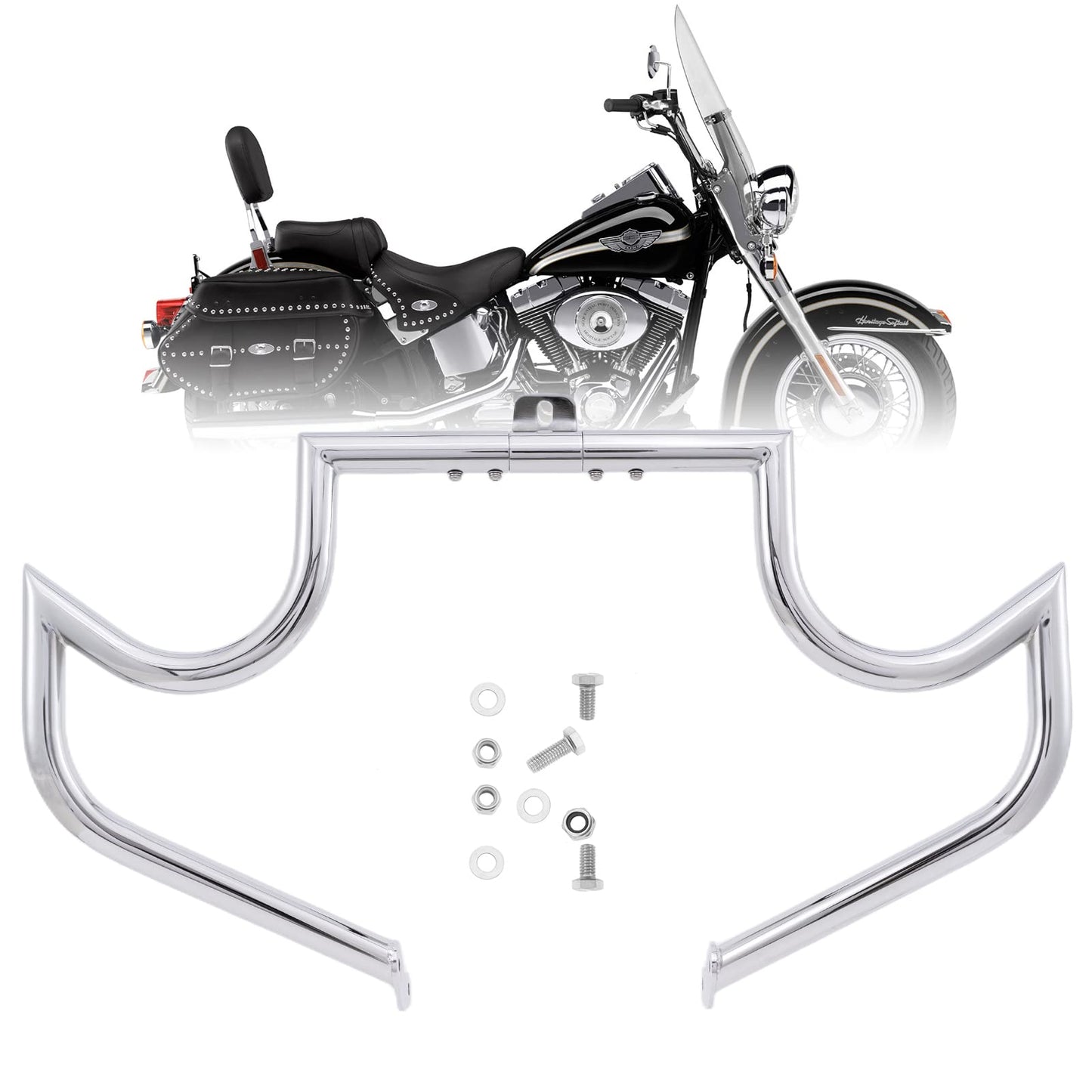 Kinglemc Crash Bar Engine Guard Highway Freeway Bar for Harley Davidson Softail FL Deluxe Fat Boy Slim Heritage Springer Classic Cross Bones 2000-2017(Mustache Silver)