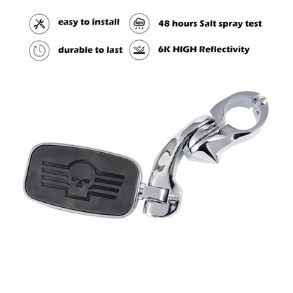 Kinglemc Highway Peg Footpeg Fit 1.25" Adjustable Engine Guard Crash Bar for Harley Davidson, Honda, Yamaha, Kawasaki, Suzuki, Indian, Triumph, Motorcycle(Silver-Skull)